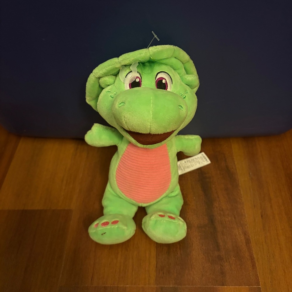 Barney baby bop Dinosaur Plush Toy Green Pink Ribbed Belly‎ Fisher Price 2024